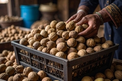 Hands holding shea seeds.
