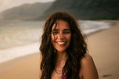 Image woman smiling on beach