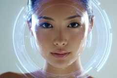 Image girl with data analysis on face