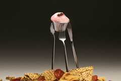 Image cultivated quail whipped pate on a fork