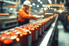 Image Metal cans on production belt.