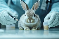 Image bunny in lab for animal testing experiments