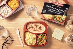 Food in ready meal trays.
