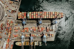 container ship with food imports in the sea