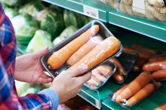 Carrots in plastic packaging.