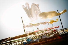 laundry hanging on washing line outside