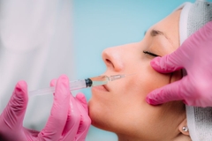 Image woman getting dermal fillers injected into cheeks
