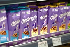 Image Milka chocolate bars on the shelf.