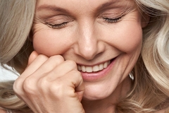 Image aging woman with wrinkles happy smiling