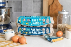 colorful egg packaging carton with image of hense