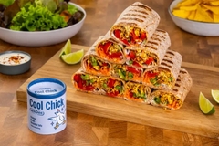 Image paper can in front of chicken wraps