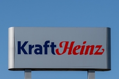 kraft heinz signboard in blue and red against blue sky
