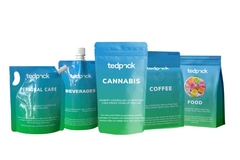 A group of blue and green bags