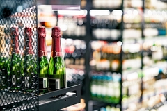 Image Wine imports on a shelf.
