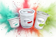 Several containers of food in different colors.