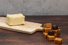 caramel chocolate and a big piece of margarine