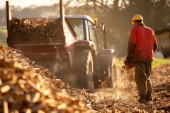 Image Man picking up wood on land.