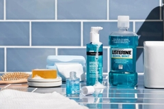 products on a bathroom sink ledge