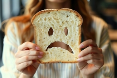 Woman holding up a piece of toast
