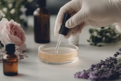 Image lab setting with flowers and test tubes
