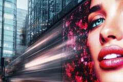 Image billboard with woman face in urban area