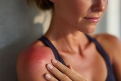 Image A woman with sunburnt skin.