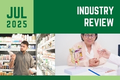 Image July in review graphic with a man looking at supplements and another with a woman talking with her doctor.
