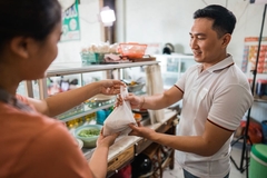 exchanging plastic bags