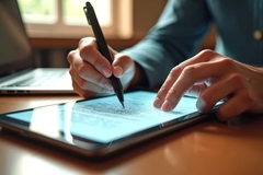 Image Man working on tablet.