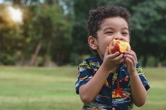 Image Young boy eating an apple