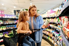 Image Woman and child shopping ultra-processed foods