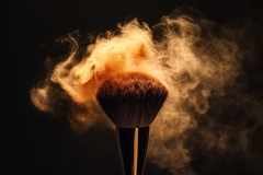 makeup brush with powder flying around