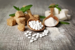 Sugar alternative including stevia and allulose.