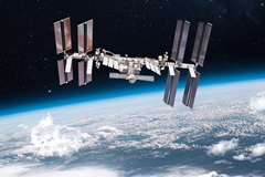 Image international space station above the earths atmosphere