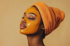 Image woman using facial mask with turmeric