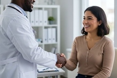 Image Friendly handshake Between black Male Doctor And brown Female Patient