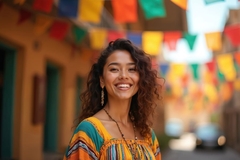 Image woman in latin america with colorful background