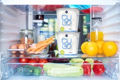 Image cup in fridge with groceries