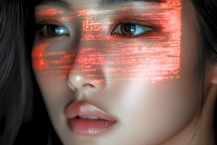Image woman with data points across her face