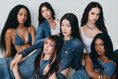 Image The girl group Katseye wearing Gap jean clothing.
