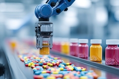 Filling packaging with pills.