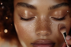 woman using glitter makeup on face