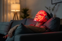 Image woman with at home led beauty mask