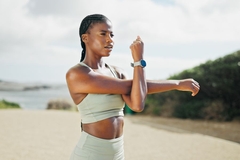 Image runner or woman stretching on road for running exercise