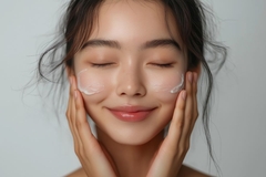korean woman applying skin care