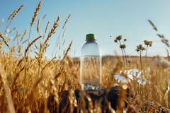 plastic bottle in a wheat field