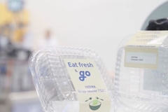 A plastic container with a label