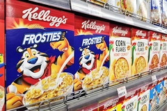 Kellogg’s cereals on supermarket shelf.