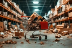 shoppingcart in warehouse disposing waste