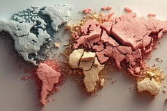 Image color cosmetics powder forming world map